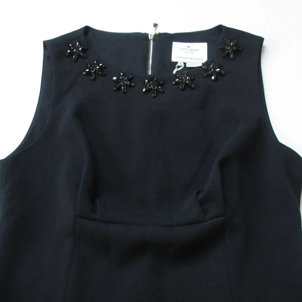 NWT kate spade Floral Cluster Diana in Black Jewel Embellished Crepe Dress 4